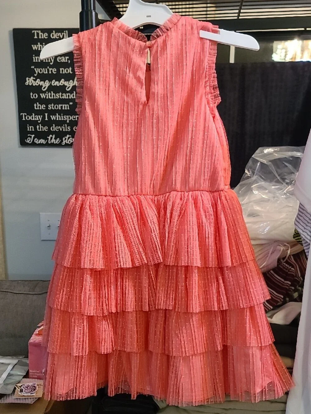 Girls Zenzi Coral (Watermelon) Layered Ruffle Dress